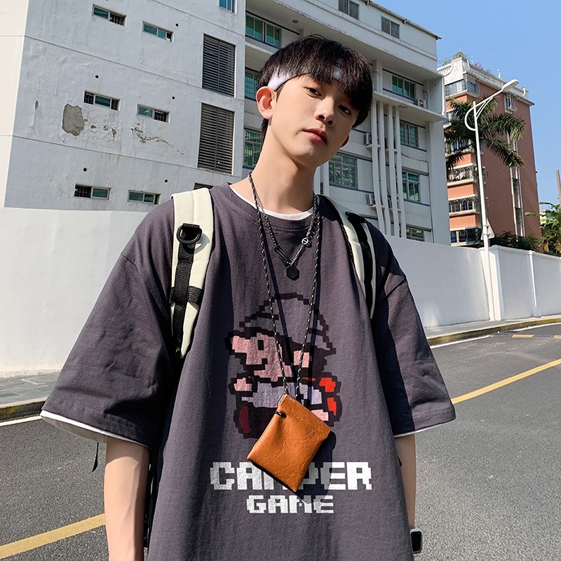 2023夏装新款卡通印花宽松港仔百搭学生休闲圆领短袖t恤Y288P25,男装T恤,电商B219