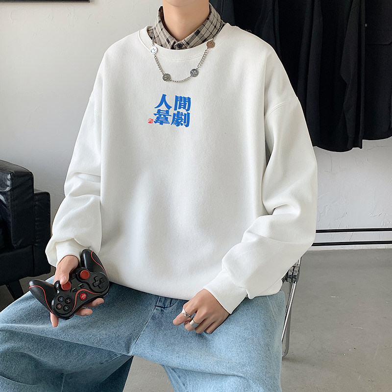 2021秋冬新款高品质多色印花港仔宽松情侣卫衣Y023黑,男装卫衣,电商B219