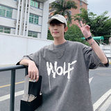 得物品质纯棉重磅水洗潮牌青少年宽松圆领短袖T恤B219-Y331-P35，男装T恤，电商B219