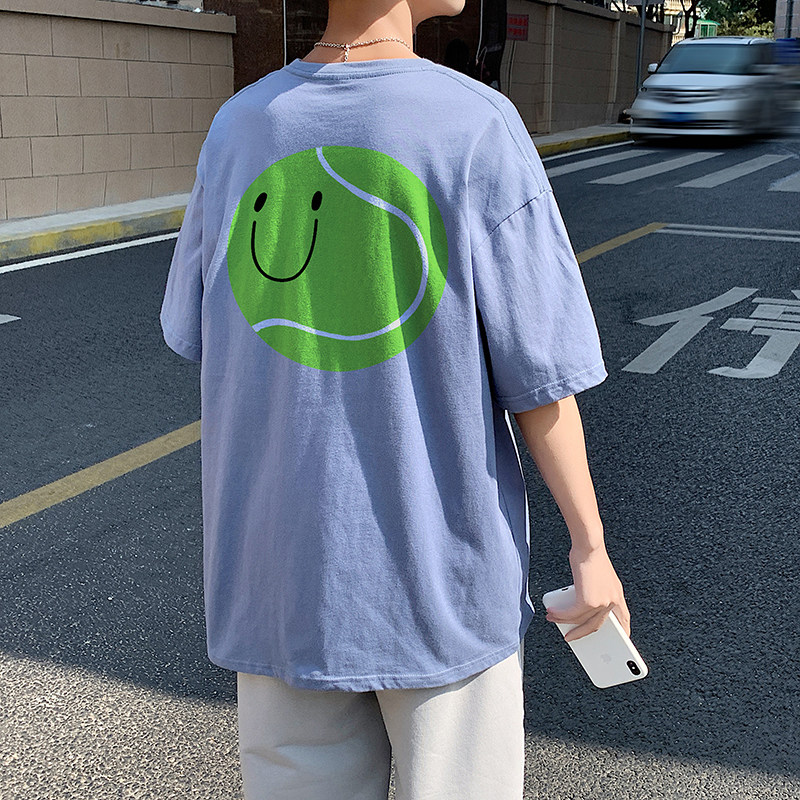 505-1-Y128中性风情侣T恤夏装超火短袖男潮流港风男女蓝图片