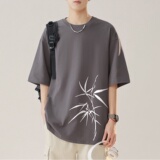 2024新款230g重磅纯棉风新中式大版型宽松落肩短袖T恤Y659P25，男装T恤，电商B219