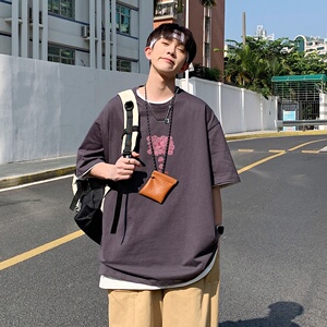 2024新款重磅品质纯棉港风男美式大版型宽松落肩短袖T恤Y611P25图片