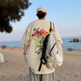 220克夏装新款印花宽松港仔百搭学生休闲圆领短袖t恤Y323P25黑，男装T恤，电商B219