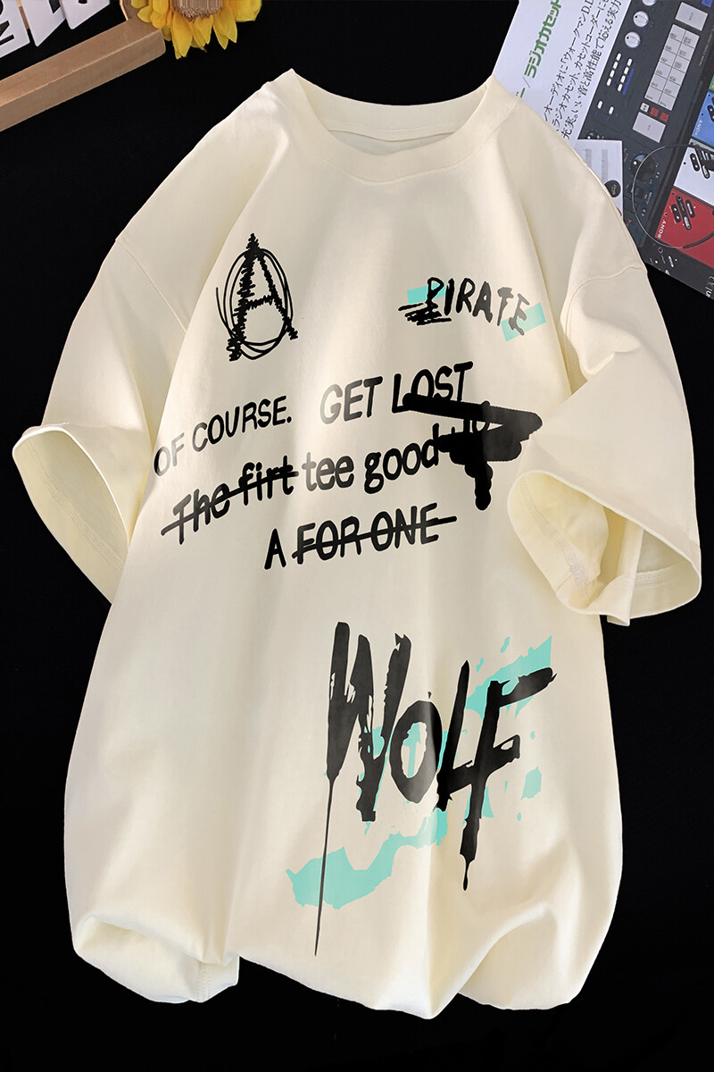 得物品质纯棉重磅潮牌潮流宽松圆领男女短袖T恤B219-T06-P25,男装T恤,电商B219