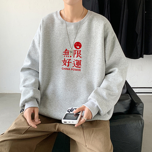 2021秋冬新款高品质多色印花港仔宽松情侣卫衣Y032粉图片