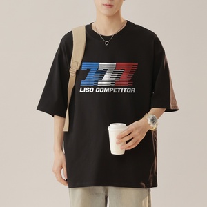 2024新款230g重磅纯棉港风男美式大版型宽松落肩短袖T恤Y662P25图片