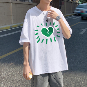 505-1-Y178个性印花中性风圆领短袖T恤男夏季新款港风潮牌蓝图片