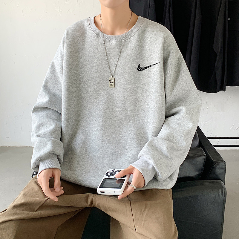 2021秋冬新款高品质10色印花港仔宽松情侣圆领卫衣Y013蓝,男装卫衣,电商B219