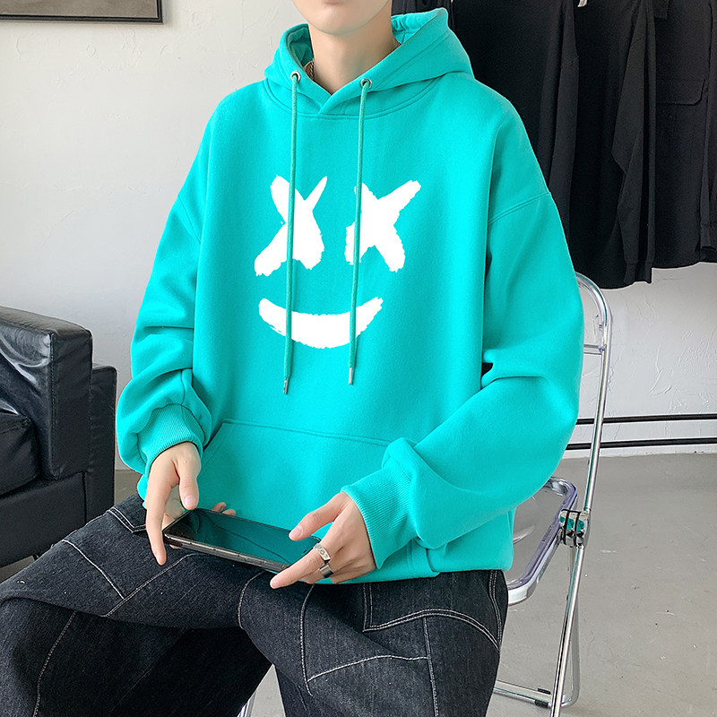 2021秋冬新款高品质多色笑脸印花港仔宽松情侣卫衣Y019黄,男装卫衣,电商B219