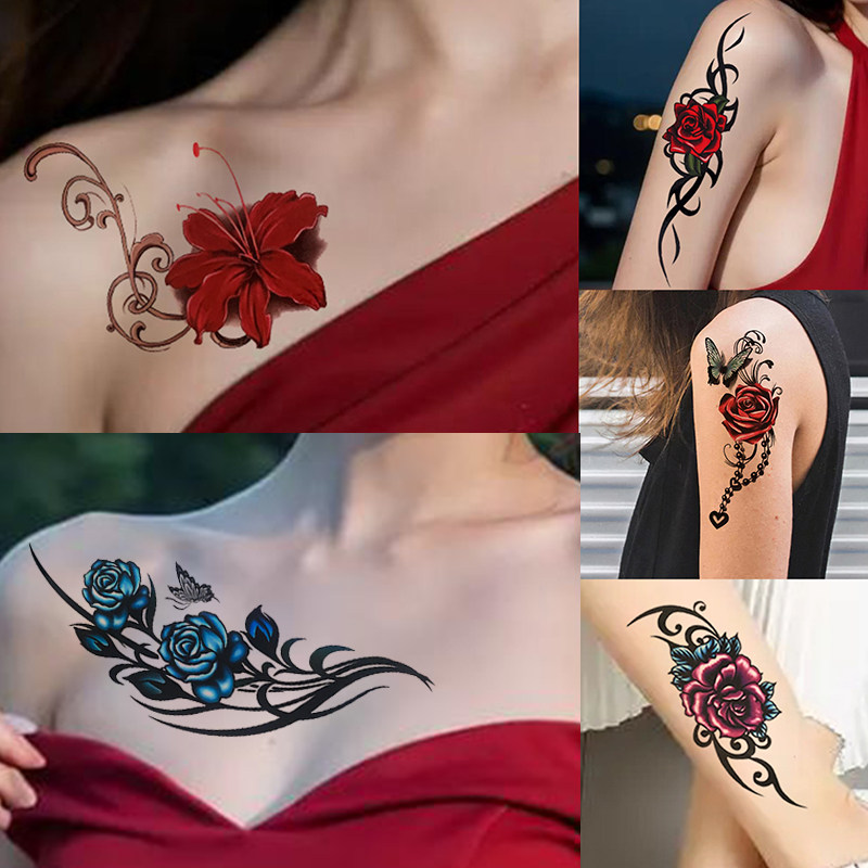 彩色玫瑰花纹身贴防水持久