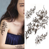 3张 防水逼真纹身贴持久大花手臂锁骨 韩国手绘唯美黑白花朵