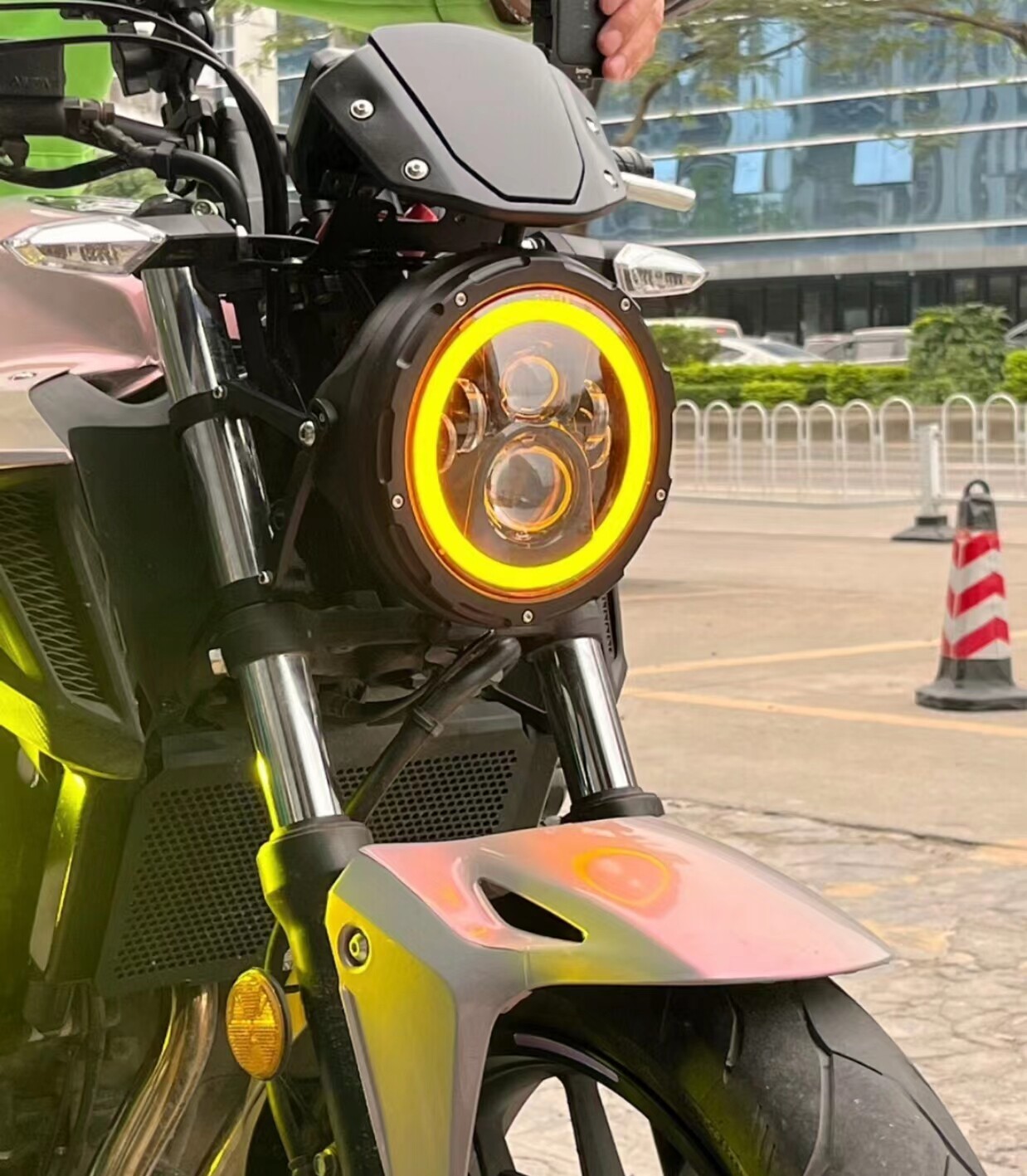 适用于本田cb400f大灯改装复古led圆灯天使眼总成摩托车无损配件