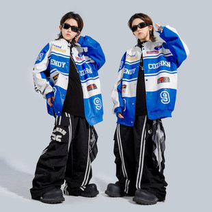 潮酷儿童机车风蓝色皮外套街舞演出服男童摇滚风嘻哈HIPHOP表演服