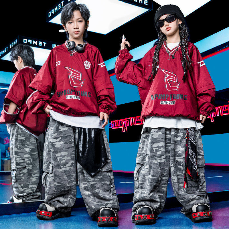 嘻哈儿童街舞秋季练舞服男女童炸街hiphop红色卫衣迷彩裤演出服装,童装/婴儿装/亲子装,儿童演出服,淘宝优惠券,粉丝福利购,淘宝优惠卷