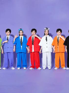 少儿街舞演出服西装嘻哈locking套装架子鼓走秀服儿童popping服装