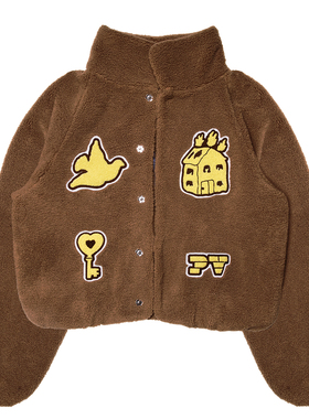 Paper voice摇粒绒飞行夹克拼贴刺绣手工按扣美式复古无性别穿搭