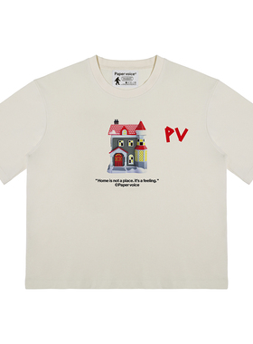Paper voice流浪城堡之家短袖T恤美式复古boxy版型小众ins趣味25