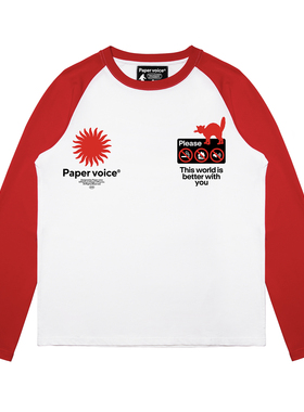 Paper voice Red Cat长袖T恤美式复古风格无性别穿搭宽松休闲男女