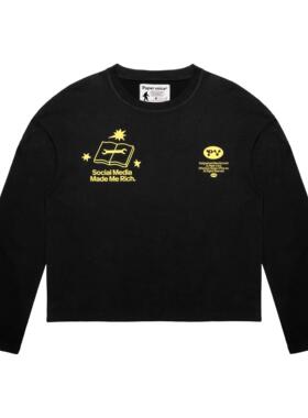 Paper voice财富宝典长袖T恤美式复古cleanfit风格boxy版型设计