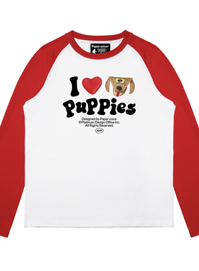 Paper voice面包小狗插肩长袖T恤美式复古风格无性别版型设计