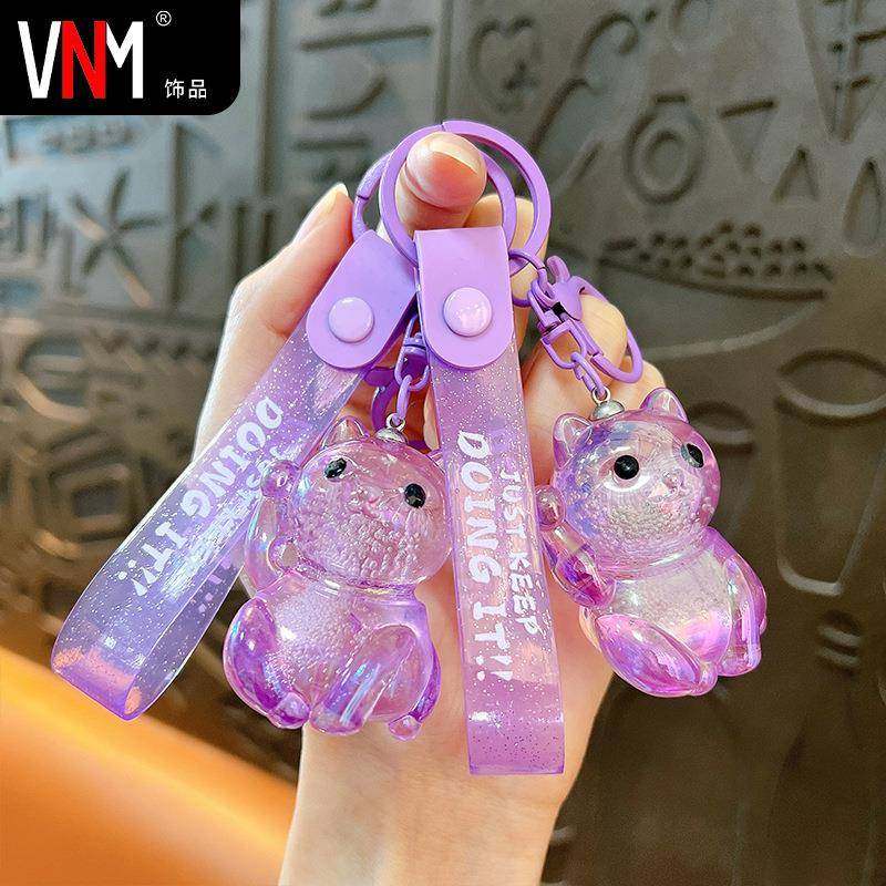 创意可爱透明水晶招财猫钥匙扣精致书包挂件汽车钥匙链小礼品