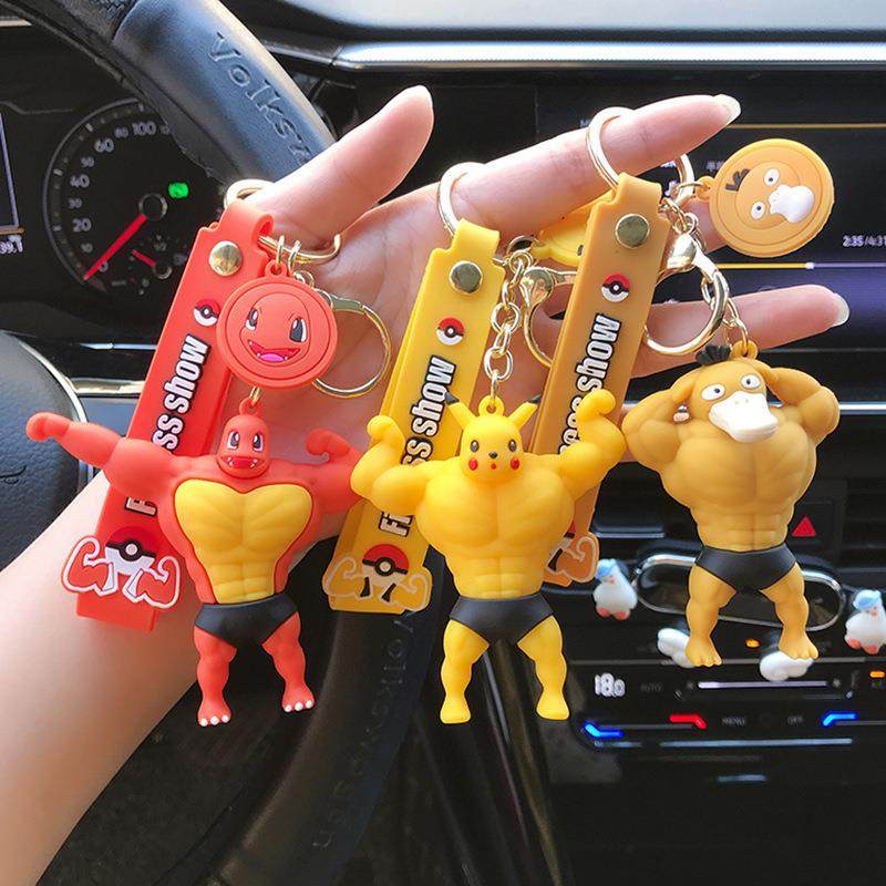 健身皮卡丘钥匙链书包挂饰钥匙挂件可达鸭公仔汽车钥匙扣创意萌趣