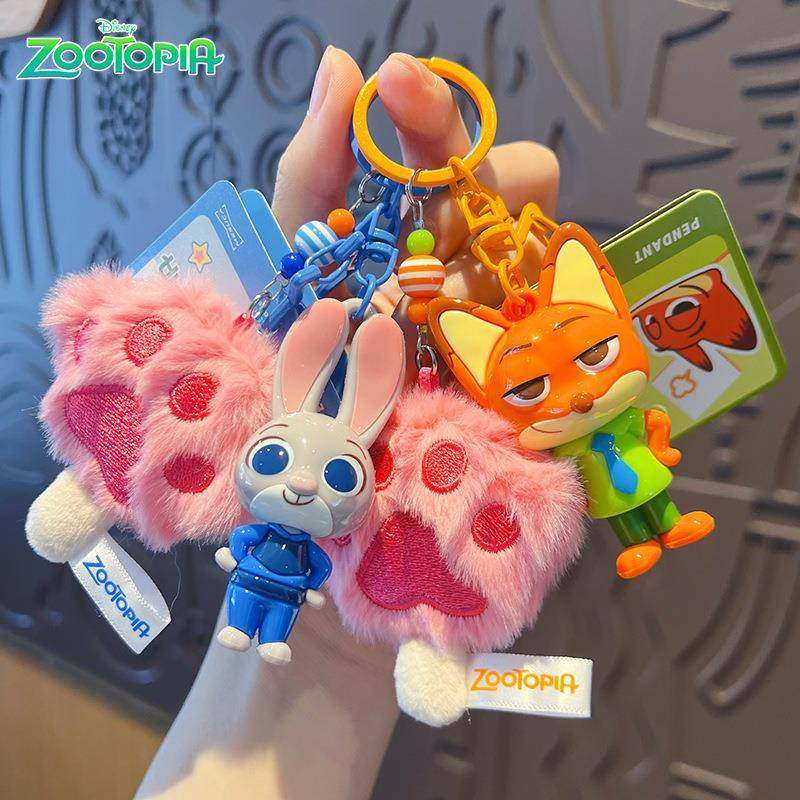 正版疯狂动物城毛绒爪爪钥匙扣公仔挂件卡通朱迪尼克玩偶包包挂饰