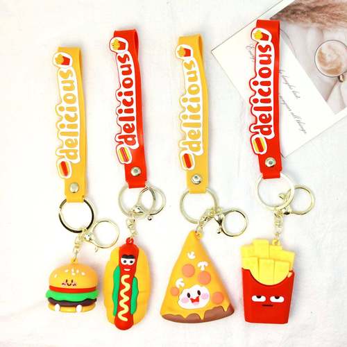 新款仿真汉堡薯条披萨钥匙扣挂件创意软胶食玩挂件包包挂饰小礼品