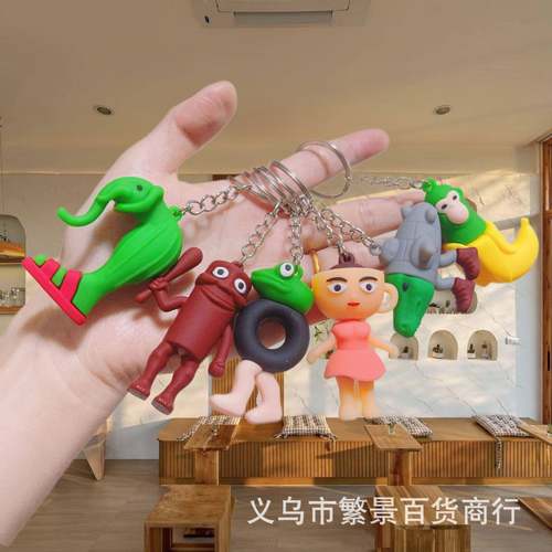跨境爆款山海经动物钥匙扣挂件PVC木棍人穿鞋鲨鱼挂饰小礼品