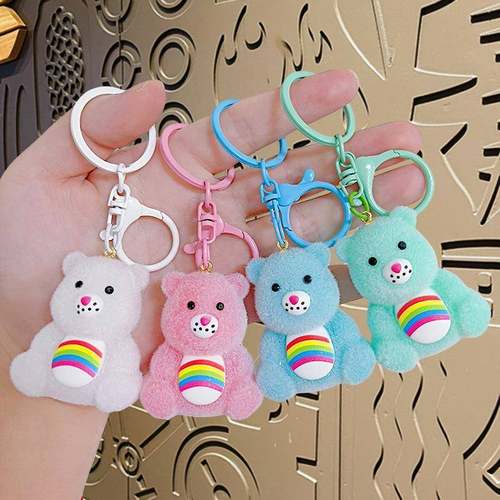 卡通彩虹植绒小熊可爱汽车包包小礼品公仔工艺品钥匙扣挂件