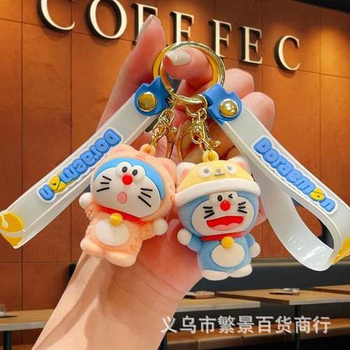 爆款卡通植绒哆啦A梦钥匙扣可爱蓝胖子公仔挂件情侣包包礼品