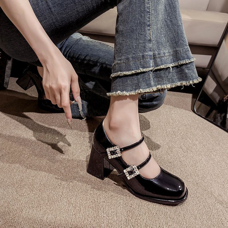 MZ-1法式玛丽珍鞋女小码高跟鞋粗跟大码加肥加宽女鞋41 42 43 45