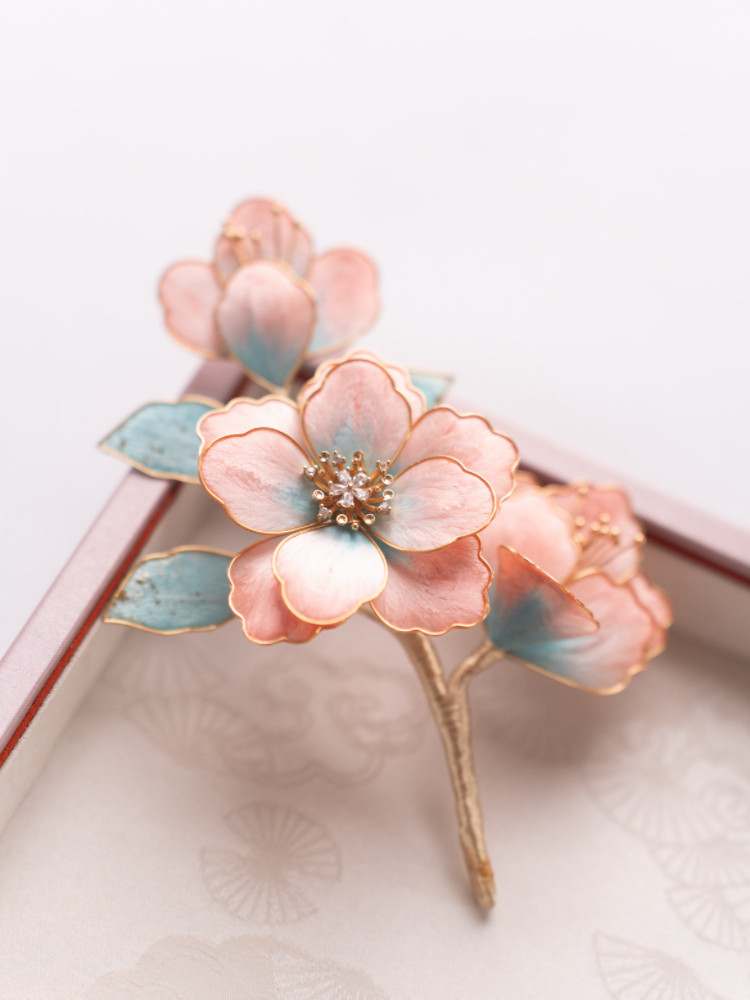 扬州绒梅绮绒花 老字号绒花省级非遗蚕丝手工制作樱花发夹胸针
