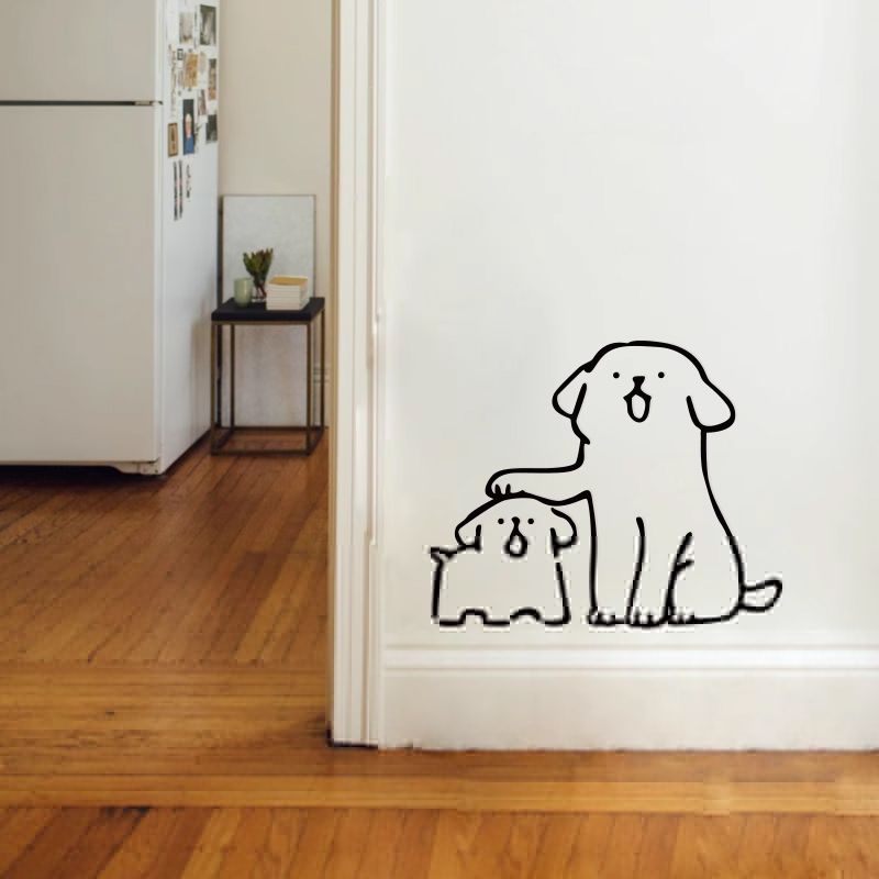 柒页 狗狗摸头杀 可爱图案 卧室厨房阳台玻璃门防撞装饰墙角贴纸