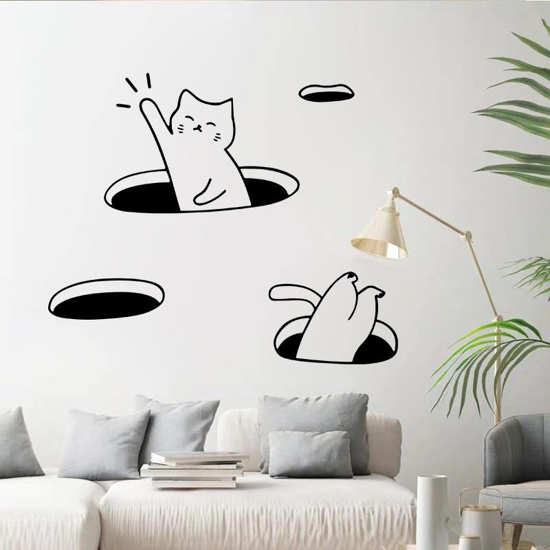 躲猫猫 文艺可爱有趣的创意图案 客厅沙发墙卧室房间装饰墙贴纸