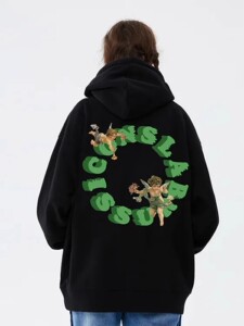 WASSUP秋冬季美式加厚卫衣oversize和平天使印花重磅连帽上衣外套
