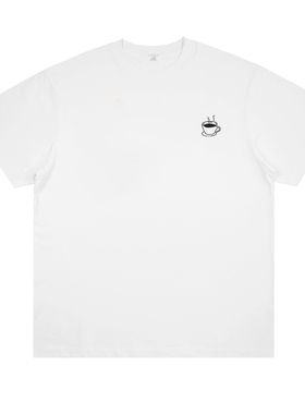 喝咖啡创意设计简约T恤文艺时尚情侣咖啡师男女宽松小众设计短袖