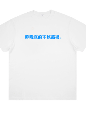 昨晚真的不该熬夜 趣味恶搞标语印花纯棉短袖小众设计简约打底T恤