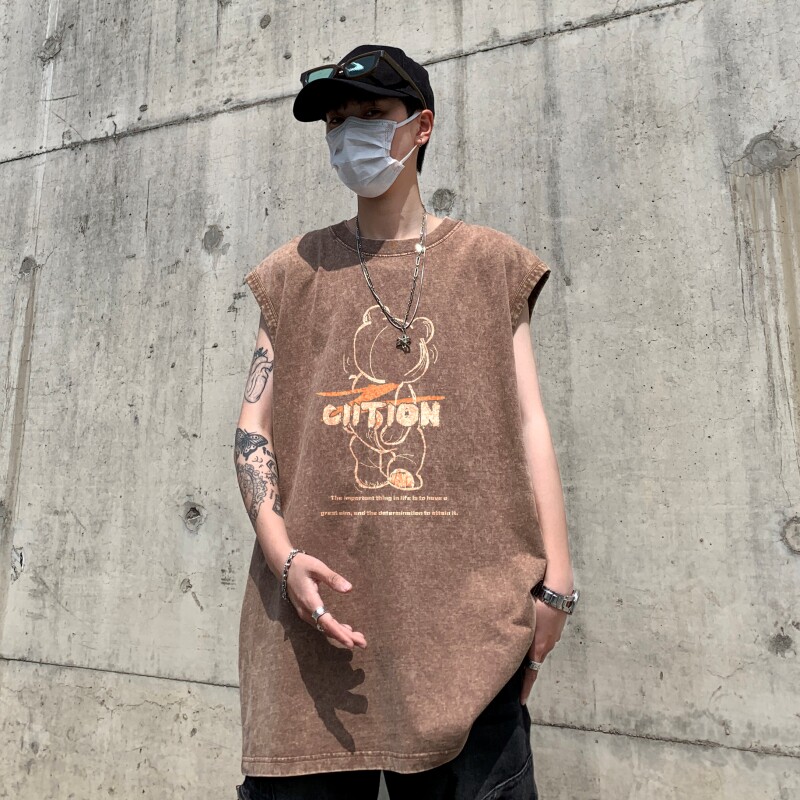 TR6875P35复古无袖T恤男士宽松潮牌背心无袖T水洗蜡染潮牌T恤夏季,男装T恤,星座510A-5