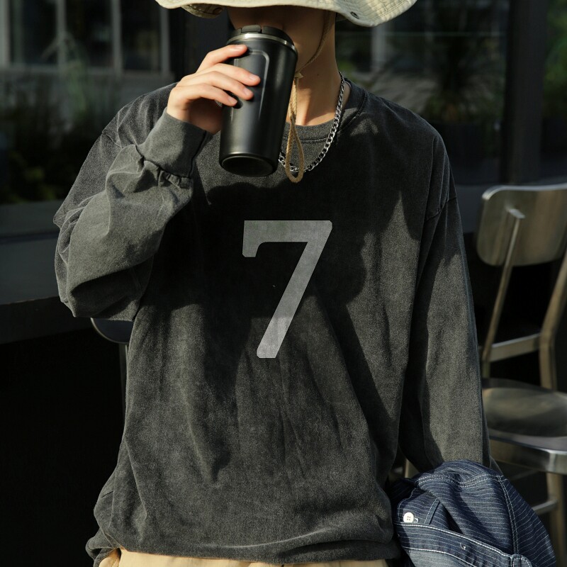 TC5348P50秋季2023新款纯棉复古T秋冬打底衫圆领做旧男T高克重T,男装T恤,星座510A-5