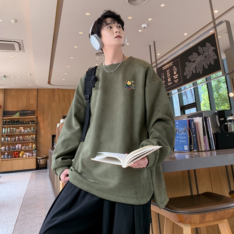 YJ7281P45直播品质重磅麂皮绒卫衣圆领男上装侧开叉下摆卫秋冬卫,男装卫衣,星座510A-5
