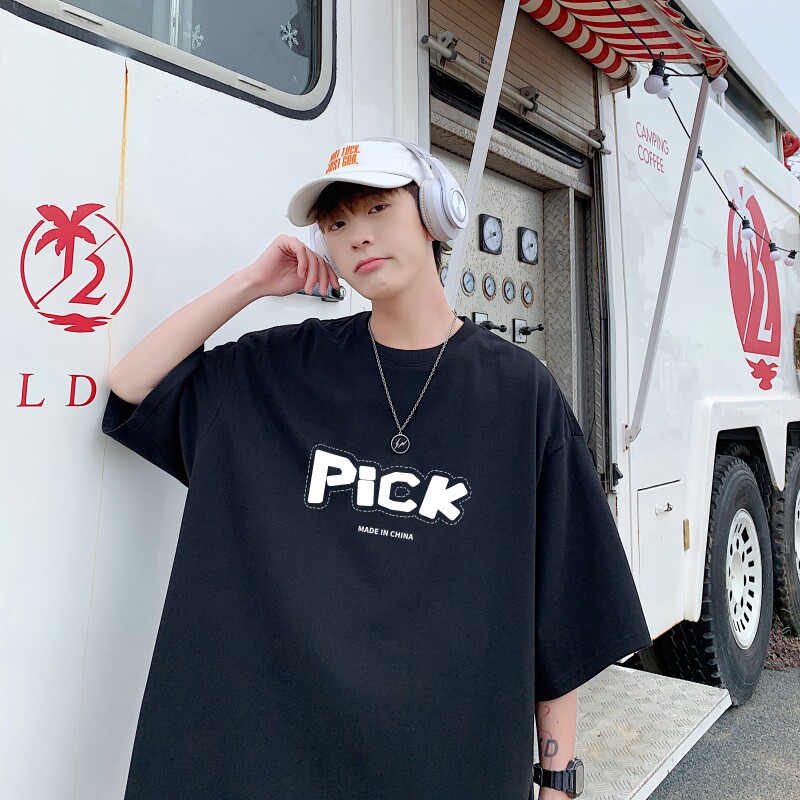 T6740P25港风T恤2023夏季男士印花短袖T恤半袖落肩T纯棉潮流上衣,男装T恤,星座510A-5