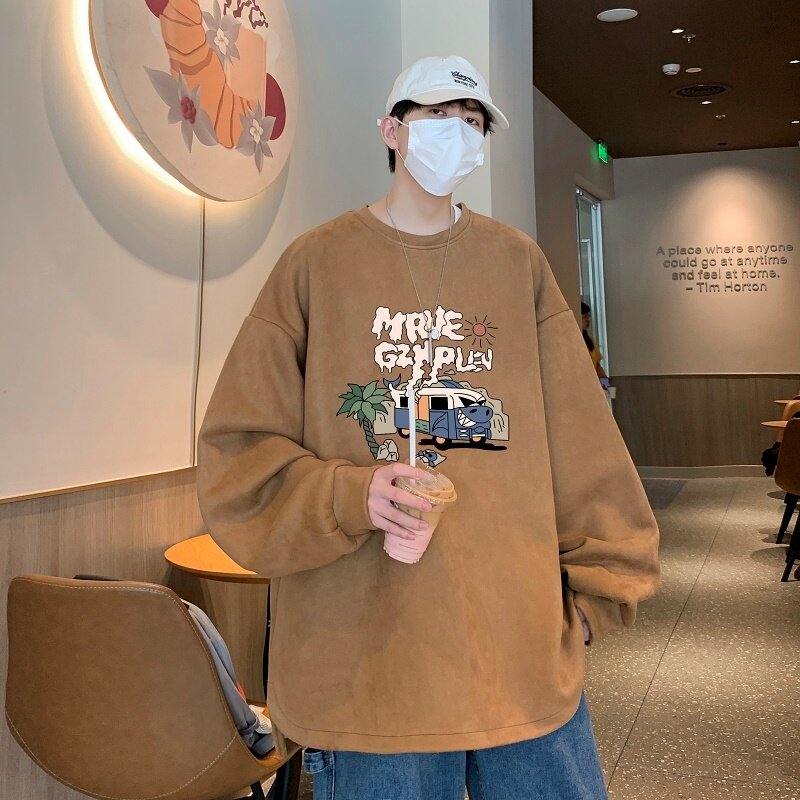YJ7267P45直播品质重磅麂皮绒卫衣圆领男上装开叉下摆卫秋冬卫,男装卫衣,星座510A-5