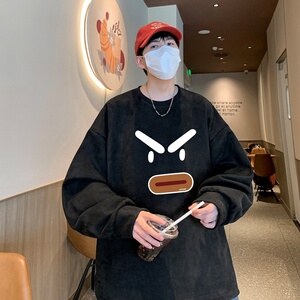 YJ7283P45直播品质重磅麂皮绒卫衣圆领男上装侧开叉下摆卫秋冬卫图片