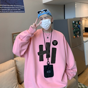 Y7305P38直播品质棉卫衣男士圆领卫衣宽松大落肩印花卫衣秋装新品图片