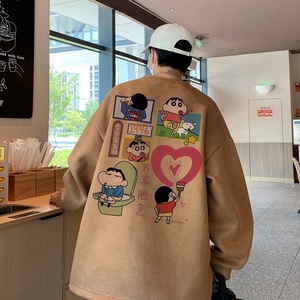 YJ7306P45直播品质男士麂皮绒卫衣圆领男上装侧开叉下摆卫秋冬卫图片