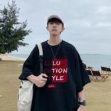 T6831P25港风T恤2023夏季男士印花短袖T恤半袖落肩T纯棉潮流上衣，男装T恤，星座510A-5
