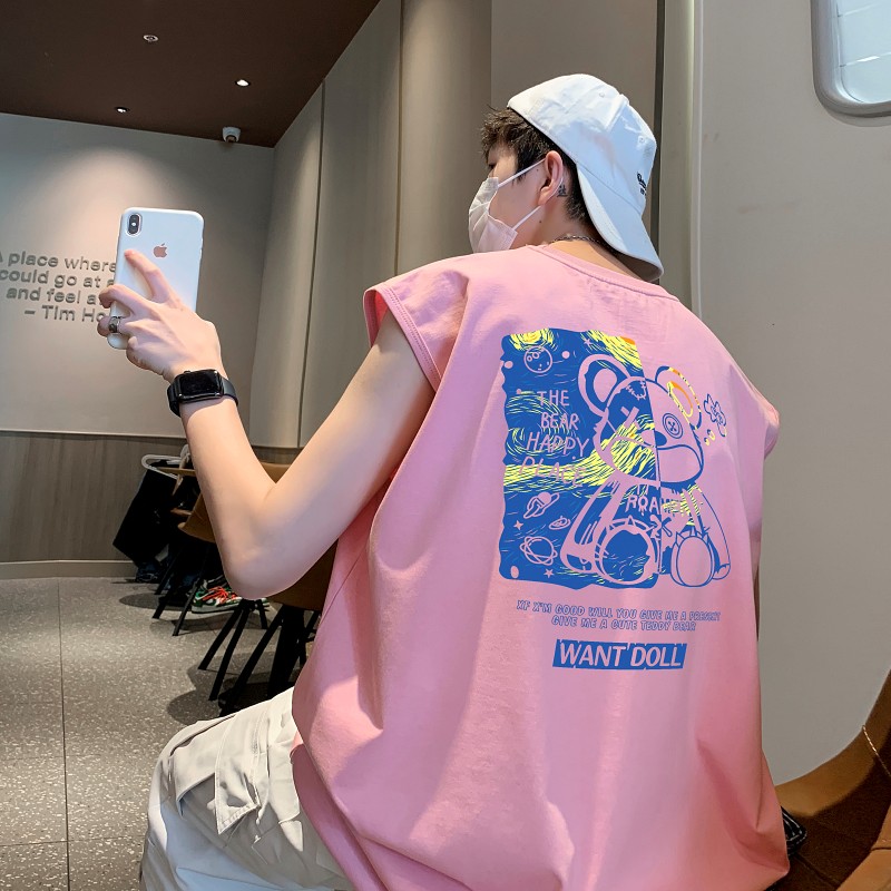 TW7155P28重磅250克直播品质多巴胺色系无袖背心无袖T男士篮球t恤图片