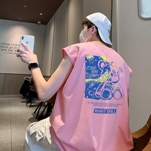TW7155P28重磅250克直播品质多巴胺色系无袖背心无袖T男士篮球t恤图片