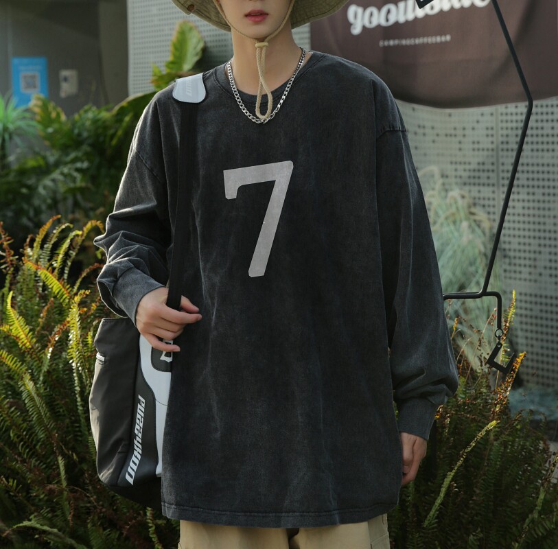 TC5348P50秋季2023新款纯棉复古T秋冬打底衫圆领做旧男T高克重T,男装T恤,星座510A-5